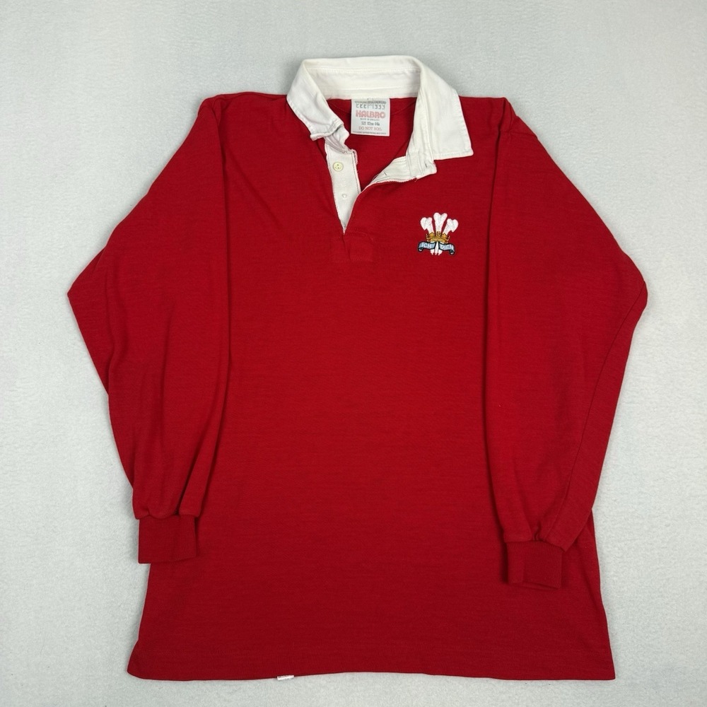 Vintage 80s Halbro Wales Rugby Shirt L 44 Red Long Sleeve Missing Buttons
